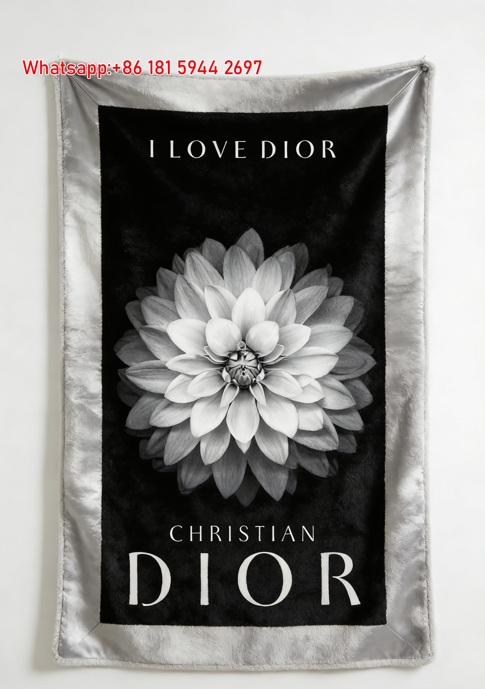 Christian Dior Monochrome Dahlia Flannel Sofa Throw Blanket D348